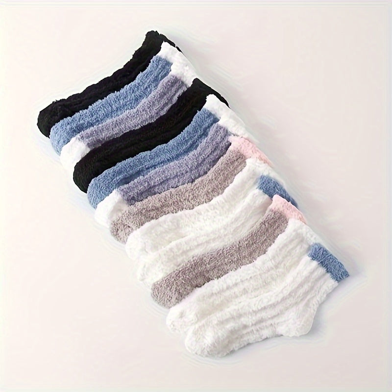 12 Pairs Colorblock Fuzzy Socks - Women's Mid Tube Stockings