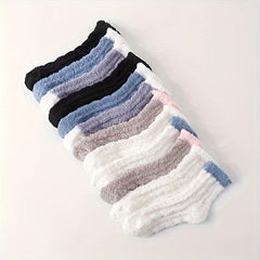 12 Pairs Colorblock Fuzzy Socks - Women's Mid Tube Stockings
