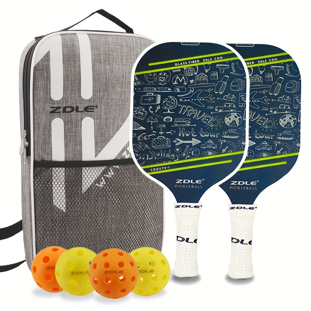 ZDLE Pickleball Paddles Set with Graphite Carbon Fiber Panels and 4 Balls
