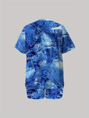 Plus Denim Print Short Sleeve Top & Shorts Set