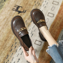 Metal Buckle Round Toe Loafers Slip On Shoes