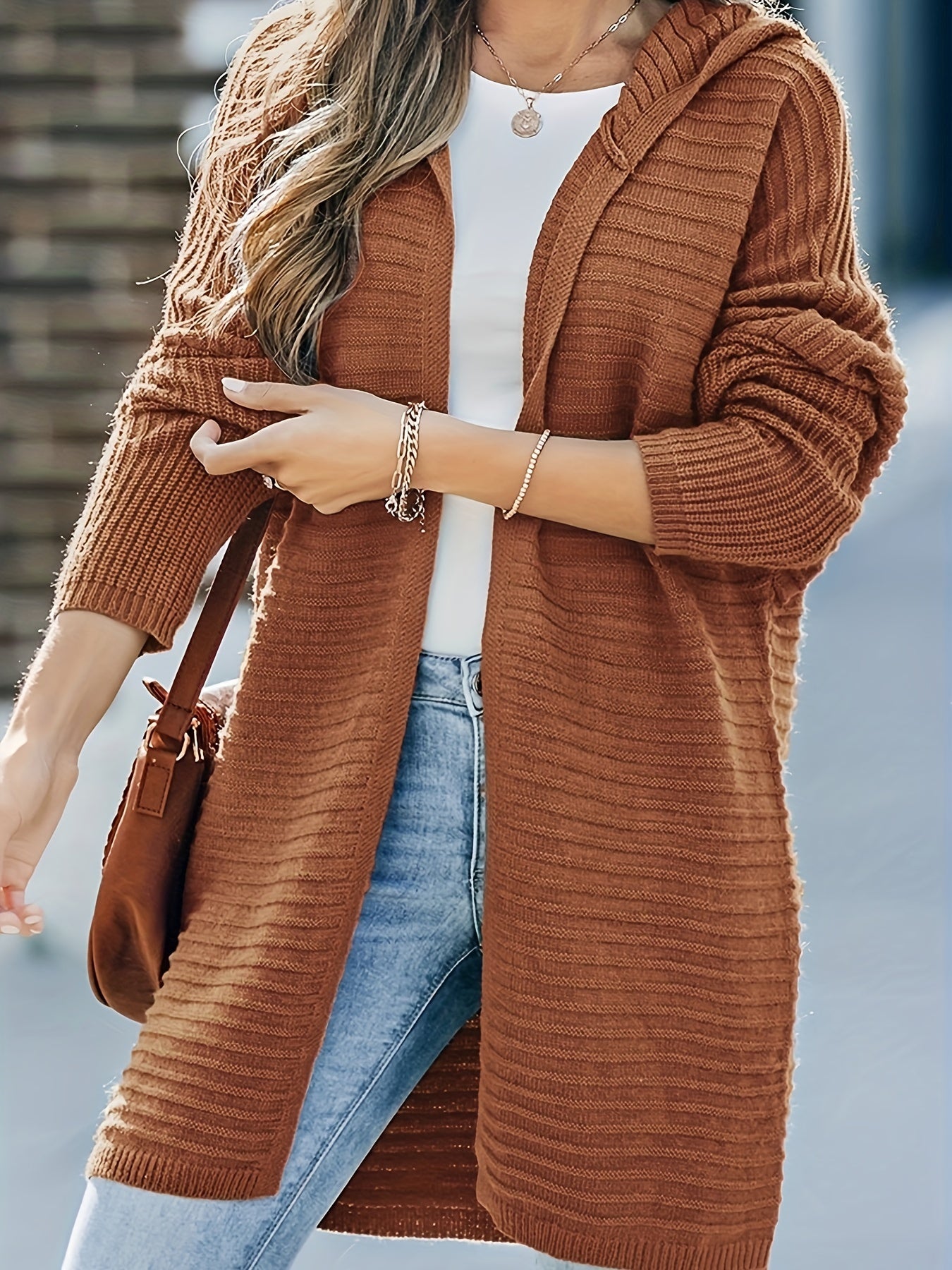  Solid Long Sleeve Hooded Duster Cardigan
