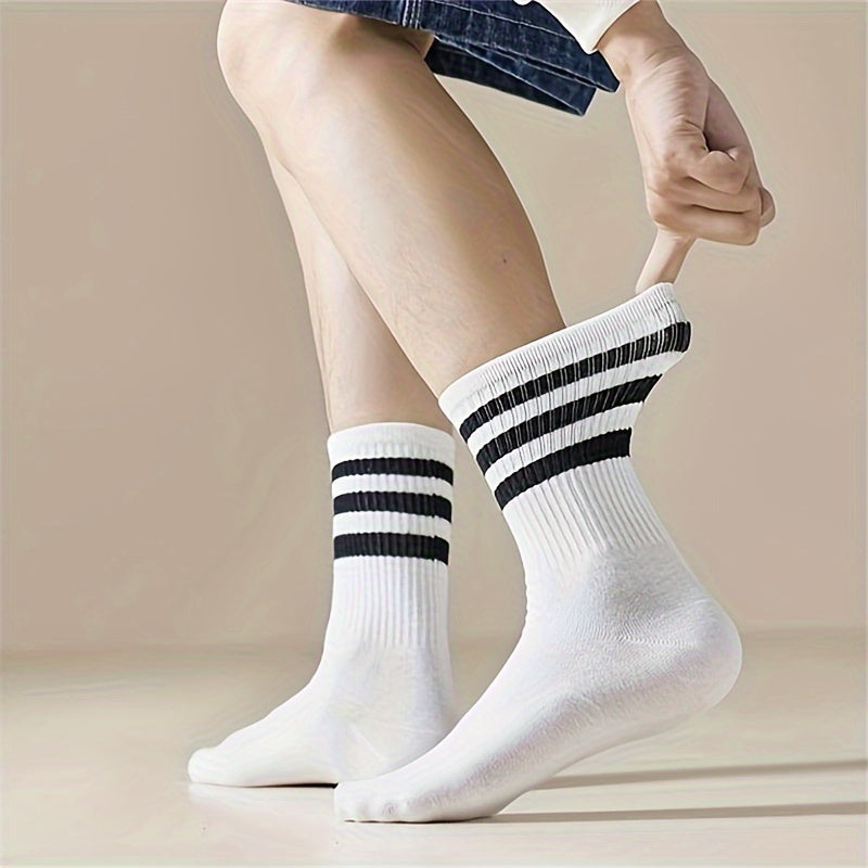 10 Pairs Striped Sports Socks Mid Tube Womens Stockings