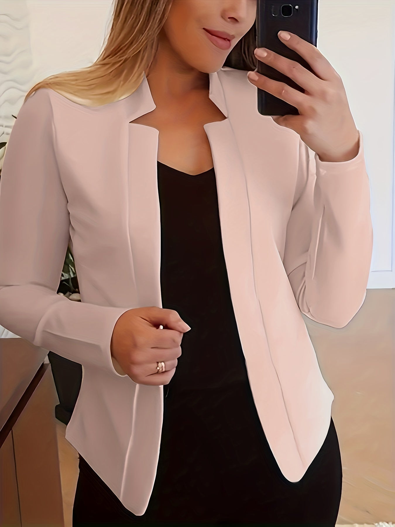  Blazer Women's Plus Solid Split Lapel Collar Open Front