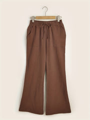 Drawstring Lace up Loose Pants Casual Solid Wide Leg