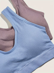 Solid Ribbed Push Up Bra & Thong Lingerie Set
