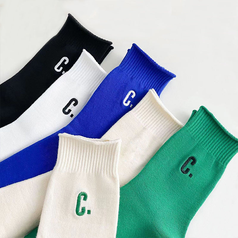 6 Pairs Letter Embroidery Crew Socks for Women