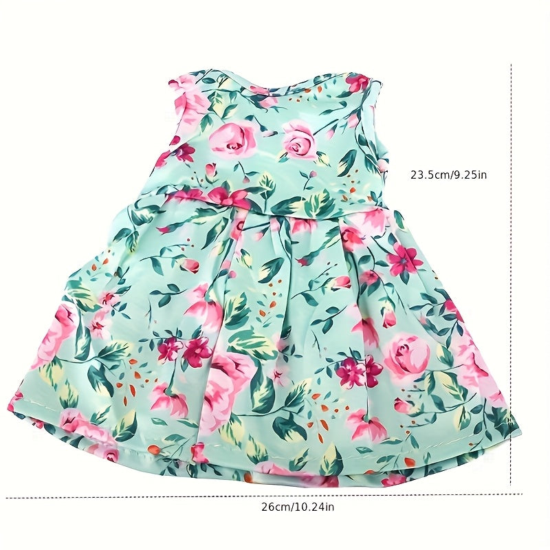 Green Floral Dress for 18" Dolls Pink Yellow Flowers High Fabric