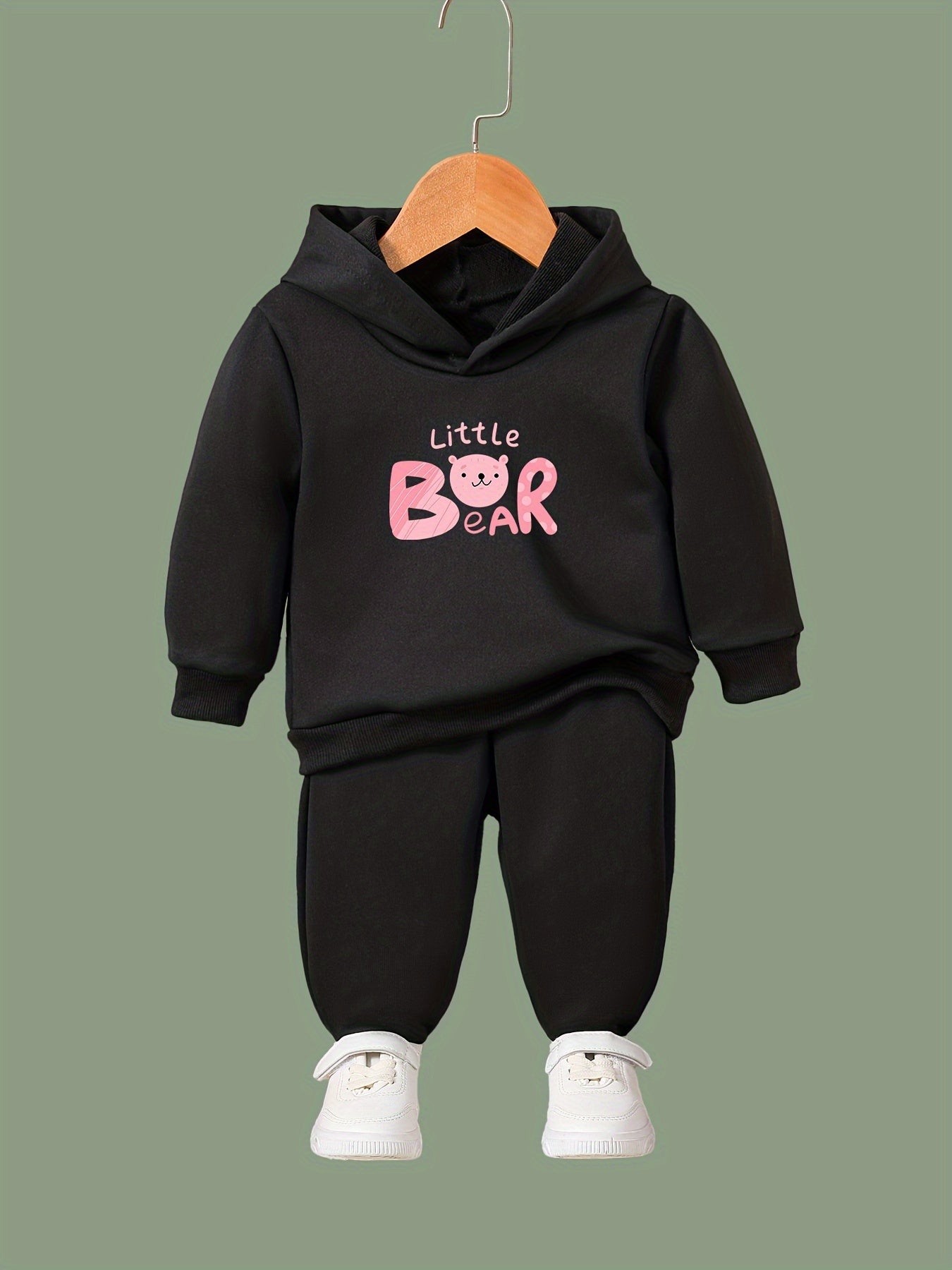2pcs Bear Print Outfits Girls Hoodies Jogger Pants Set For Girls