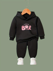 2pcs Bear Print Outfits Girls Hoodies Jogger Pants Set For Girls