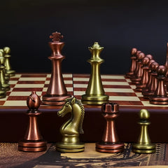 Wooden Chess Set with Metal Pieces in Foldable Box