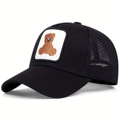 Unisex Sunshade Baseball Cap with Bear Embroidery