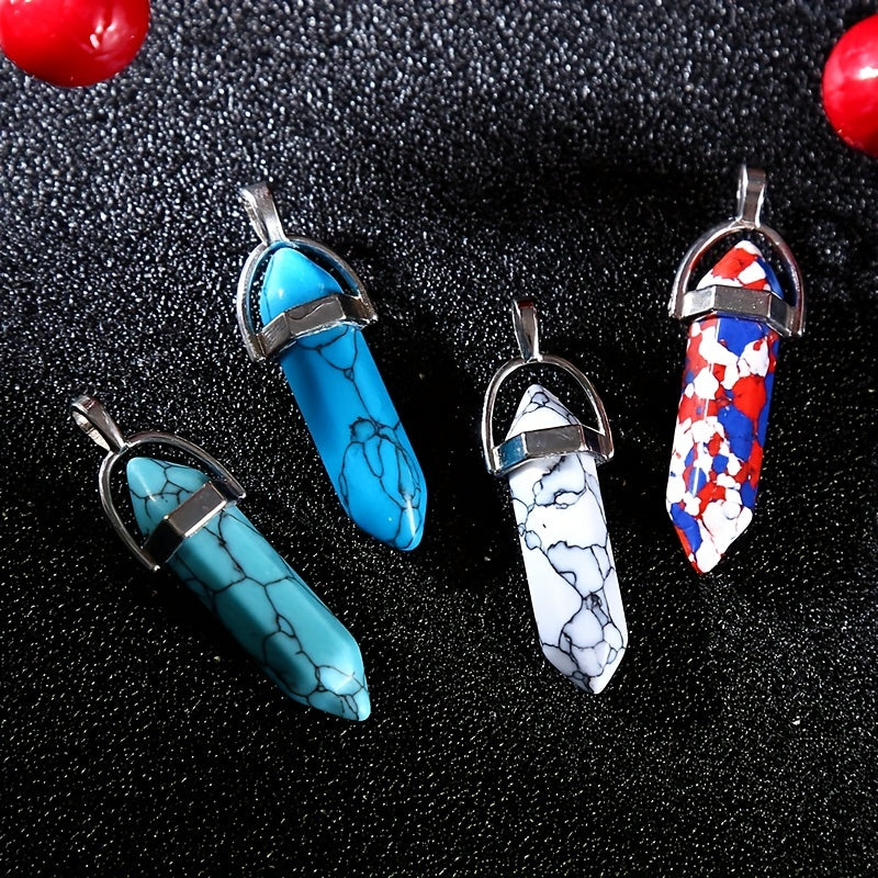 Colorful Pine Stone Hexagonal Column Pendant DIY Jewelry Accessories
