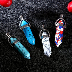 Colorful Pine Stone Hexagonal Column Pendant DIY Jewelry Accessories
