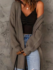  Solid Long Sleeve Open Front Cardigan