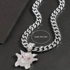 Women's Hip Hop Punk Ghost Pendant Necklace with Rhinestones Glitter Cuban Chain