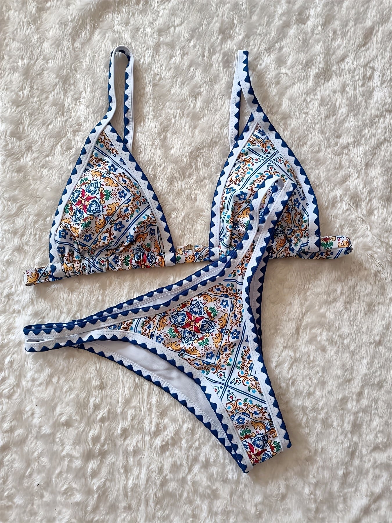  Tribal Print Embroidered Boho Bikini Set