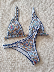  Tribal Print Embroidered Boho Bikini Set