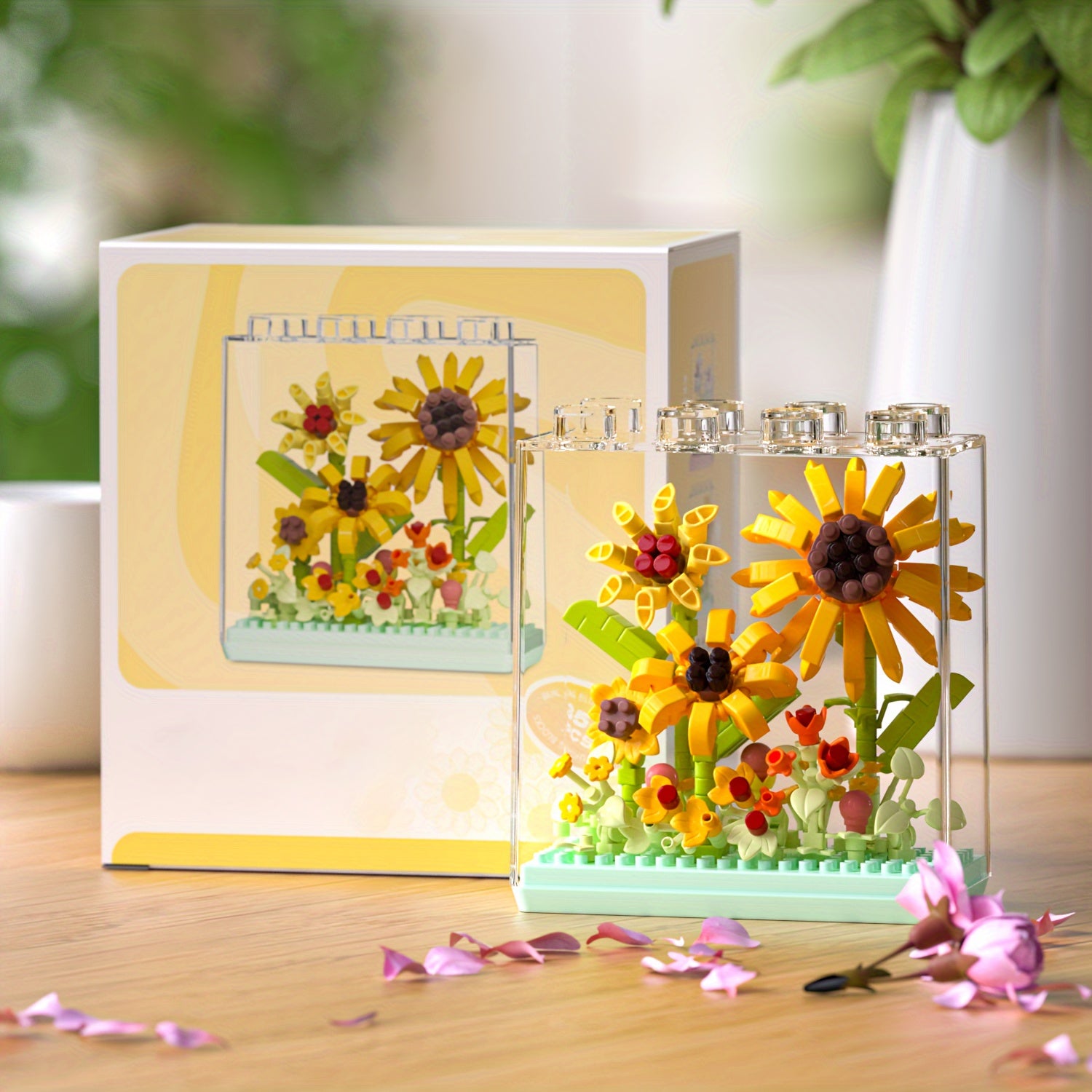 Flower Building Blocks Set DIY Craft Flower Bouquet Kit with Acrylic Case