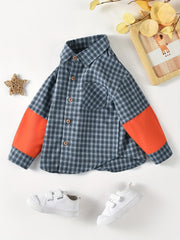 Boys Block Plaid Button Down Jacket Shirt, 3-10 Years Old