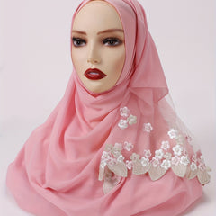 Chiffon Scarf Flower Embroidery Hijab Lightweight Shawl