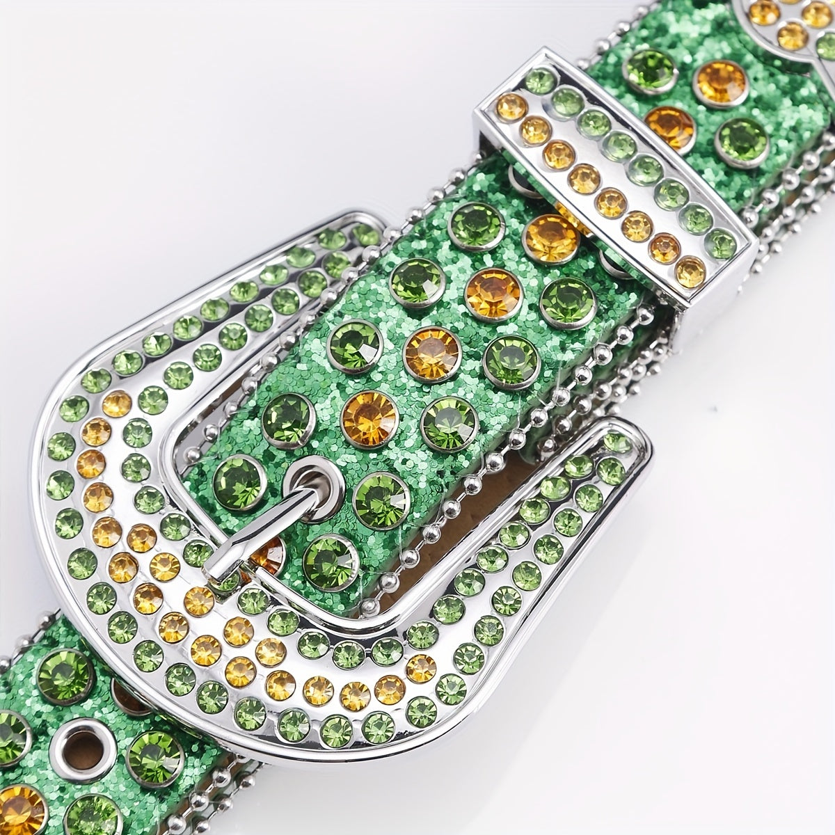 Funky Green Square Belt with Rhinestone PU Leather