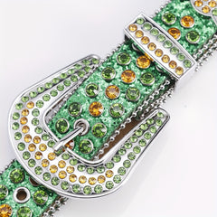 Funky Green Square Belt with Rhinestone PU Leather