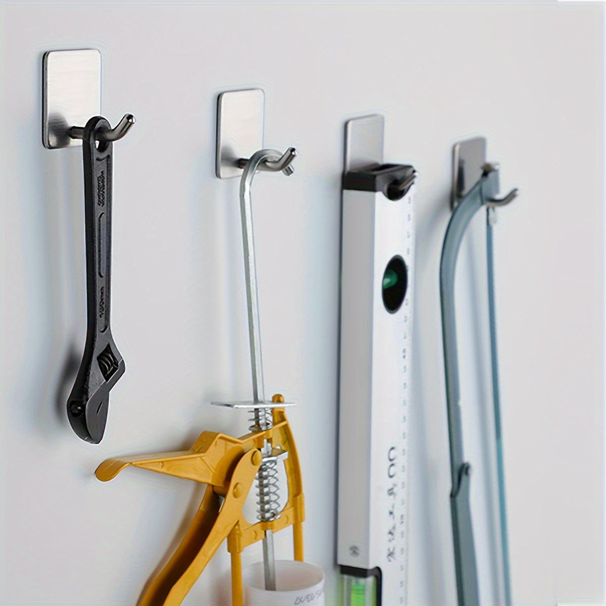 4pcs Stainless Steel Hooks Self adhesive Garage Storage Hooks Minimalist Style