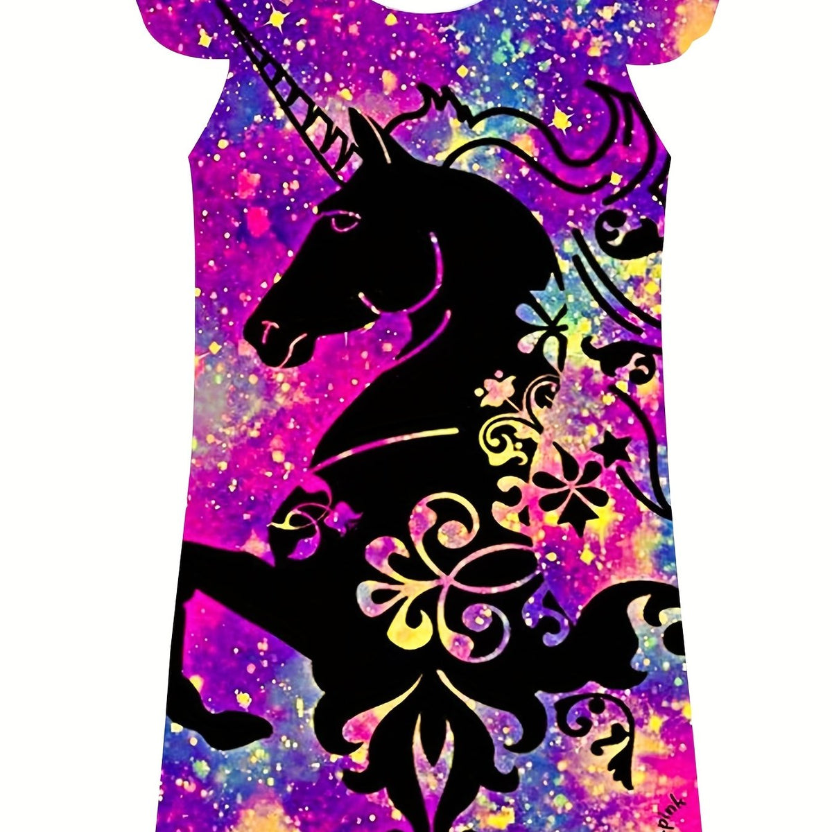 Girl's Floral Pony Dress Crew Neck Princess Dress For Summer Party