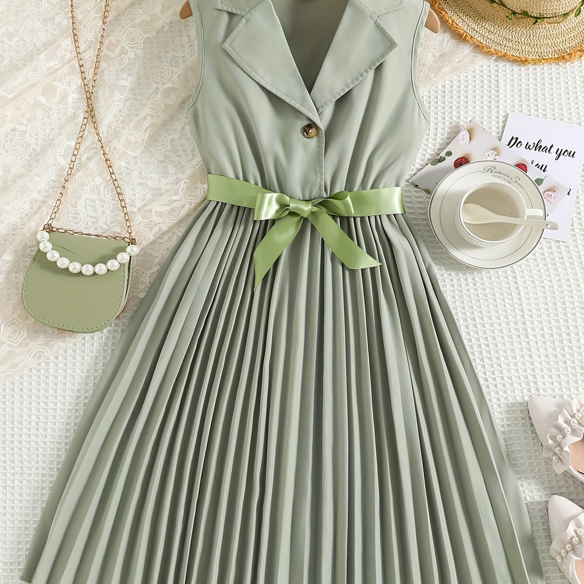 Girls' Sleeveless Pleated Dress For Party Going Out