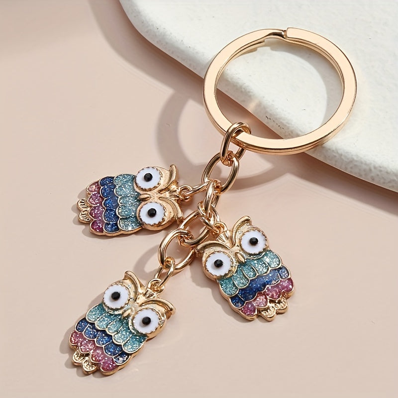 Cartoon Owl Keychain Glitter Animal Key Ring Purse Bag Charm