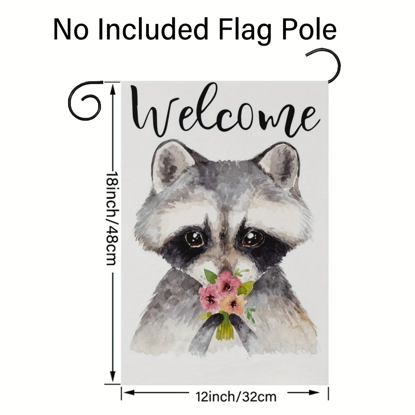 Raccoon With Flowers Garden Flags Spring Double Sided Polyester Yard Flag
