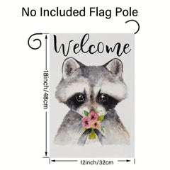 Raccoon With Flowers Garden Flags Spring Double Sided Polyester Yard Flag