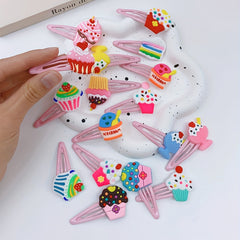 34pcs Cartoon Cup Cake PVC Hair Slides Clip Y2K Non Slip Hair Clips