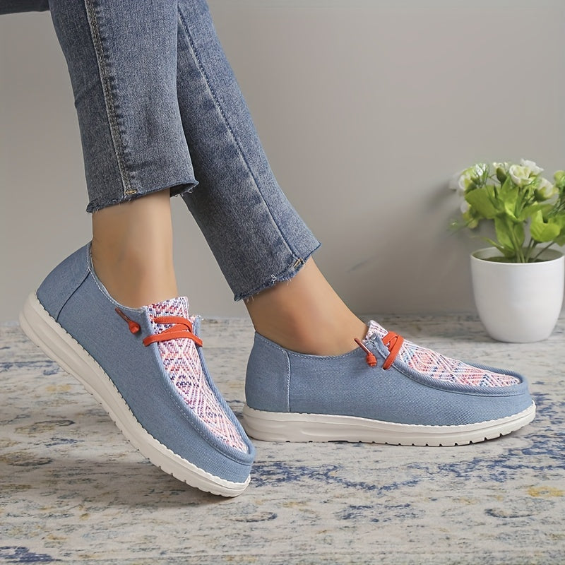 Women's Lace Up Flat Loafers Geometric Pattern Anti skid