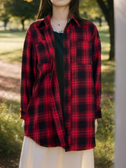  Casual Plaid Print Button Up Long Sleeve Shacket