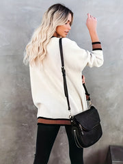  Colorblock Stripe Cardigan Long Sleeve with Pockets