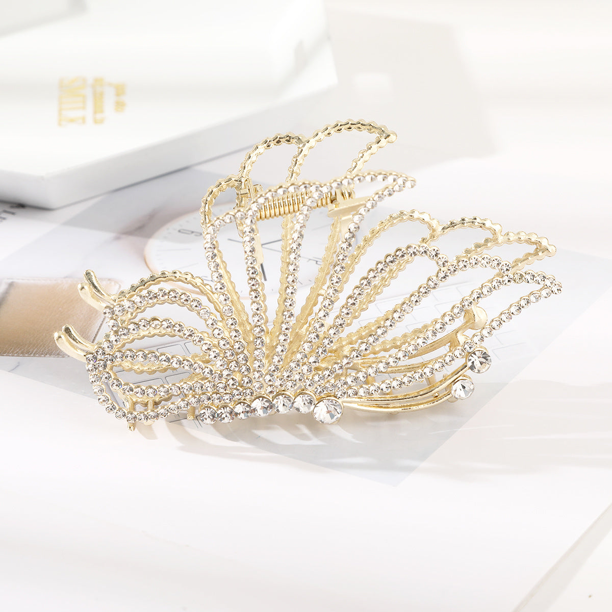 Large Butterfly Hair Clips Non-Slip Golden Rhinestone Pearl Jaw Clips