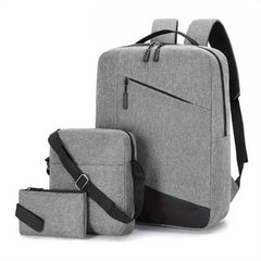 3pcs Men's Backpack Crossbody Bag Set USB Charging Port Double Shoulder Bag