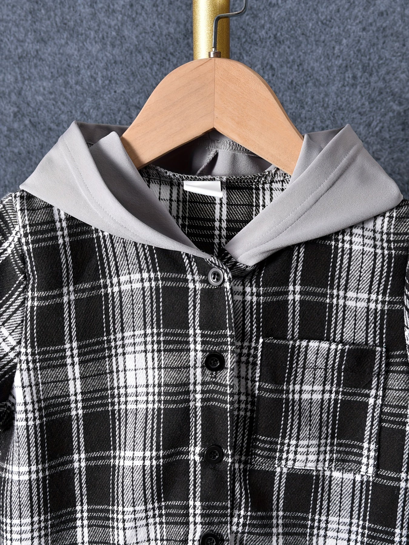 2pcs Baby Boys Plaid Short Sleeve Hooded Shirt & Shorts Set