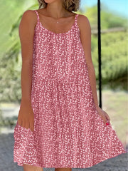  Ditsy Print Elastic Round Neck Smock Cami Dress