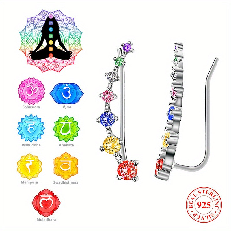 7 Chakra Retro Earrings Zircon 925 Silver Plated Jewelry Ethnic Gift