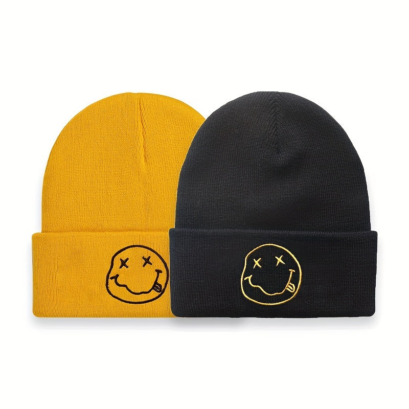 Happy Face Embroidered Beanie Hat