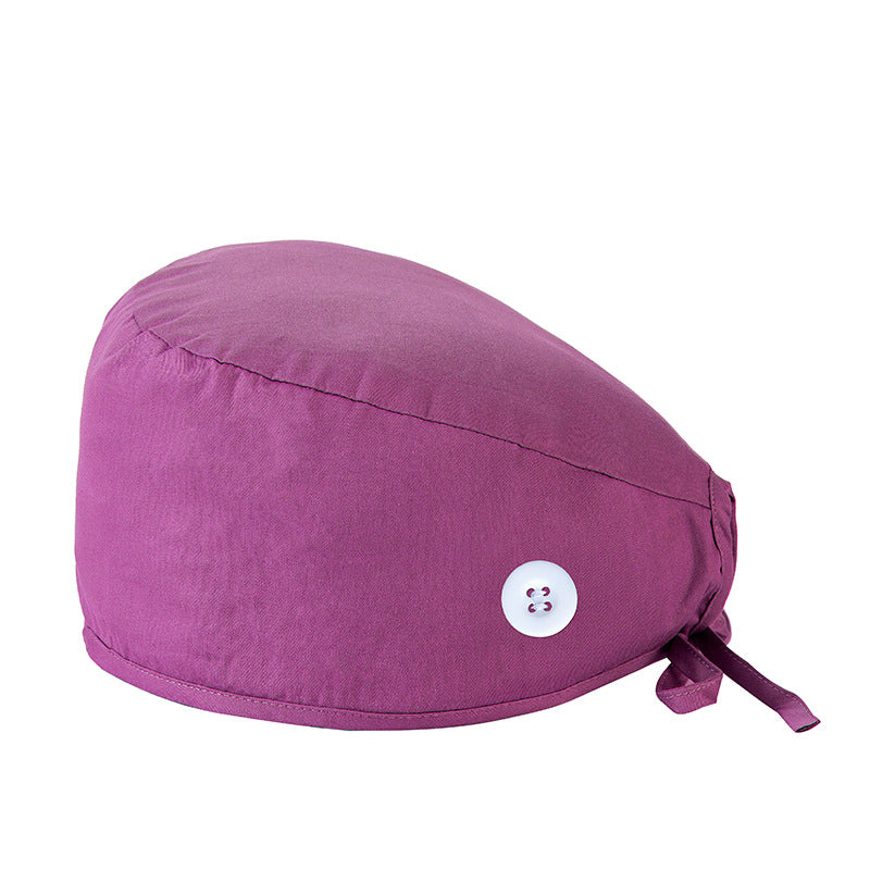 Solid Cotton Work Hat Adjustable Nurse Hat With Buttons