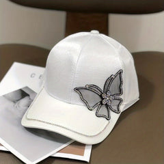 Rhinestone Butterfly Patch Baseball Cap Solid Dad Hat Casual Sun Hats For Women