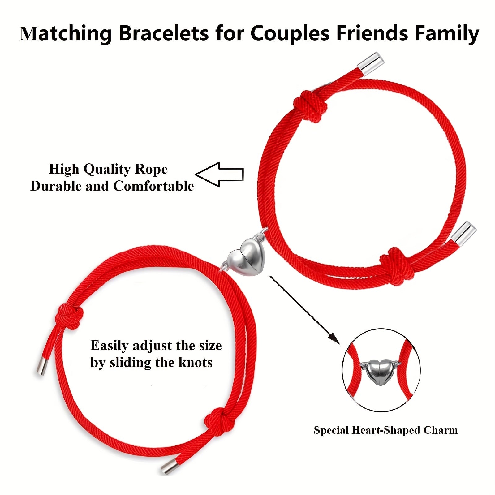 2pcs Love Heart Magnet Buckle Bracelets Couple Set Accessories