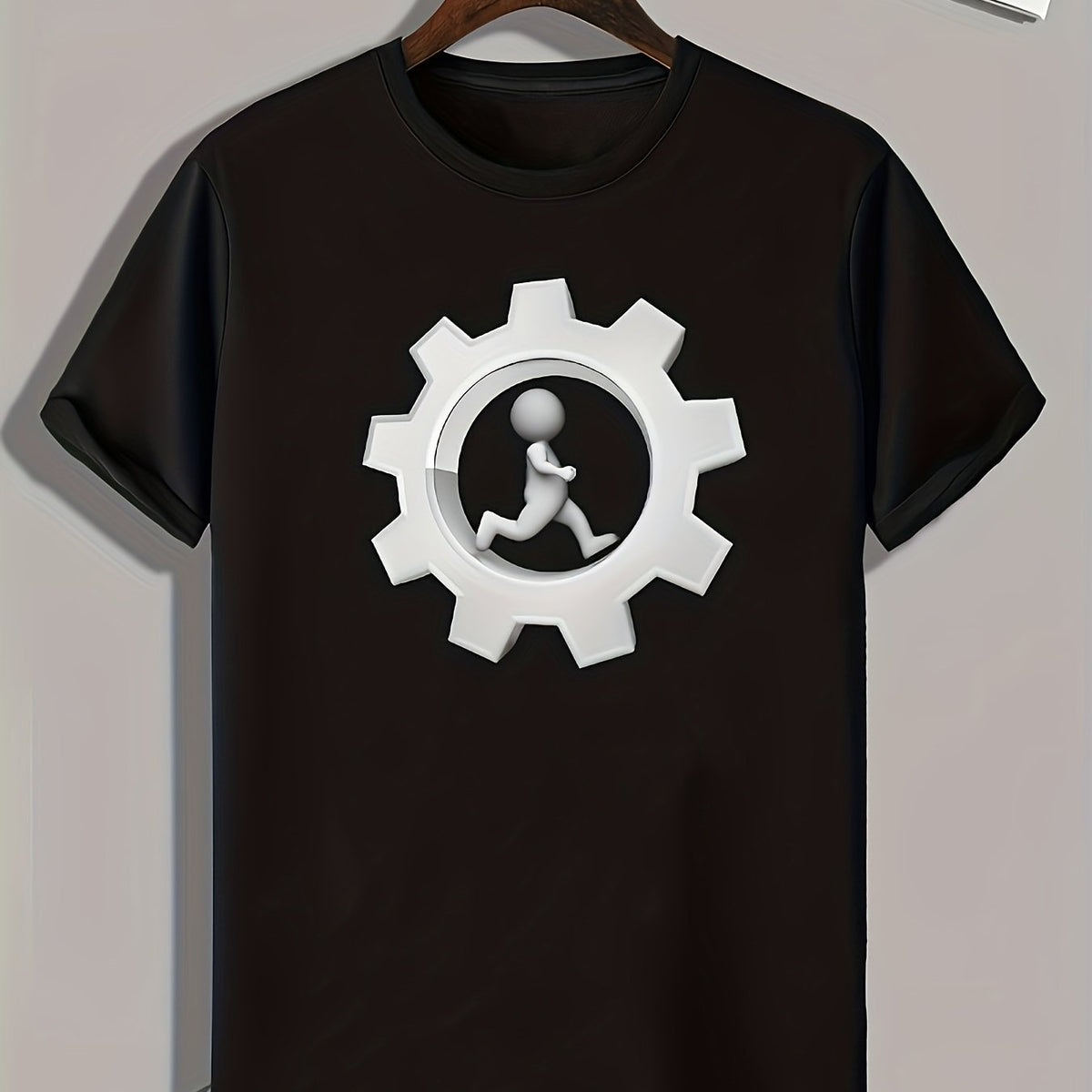 Gear Pattern Print Men's Comfy Sports T-shirt Graphic Tee