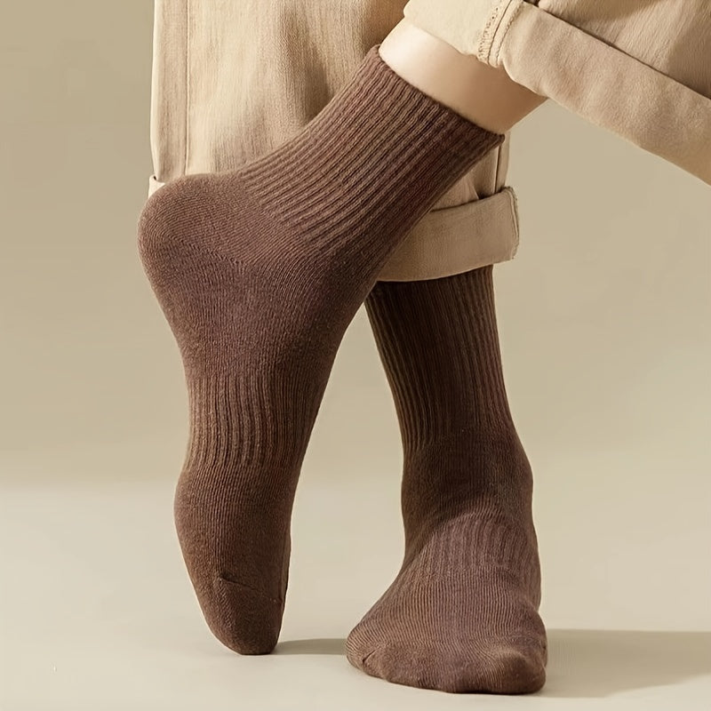6 Pairs Women's Mid Tube Socks Solid Stockings