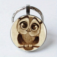 Vintage Owl Time Gemstone Keychain Necklace Bag Wallet Charm Accessory