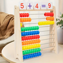 Wooden Abacus with Colorful Beads and Number Cards